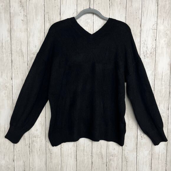 Loft Black Shimmer Silver Sequin Star V-Neck Back Long Sleeve Sweater XL - Picture 2 of 7